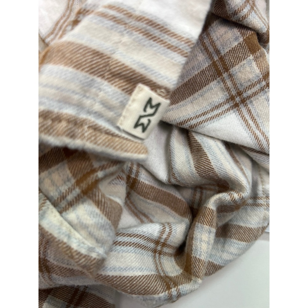 Mutual Weave Plaid Flannel Shirt White Brown Long Sleeve Button Up Size Small - Picture 9 of 9